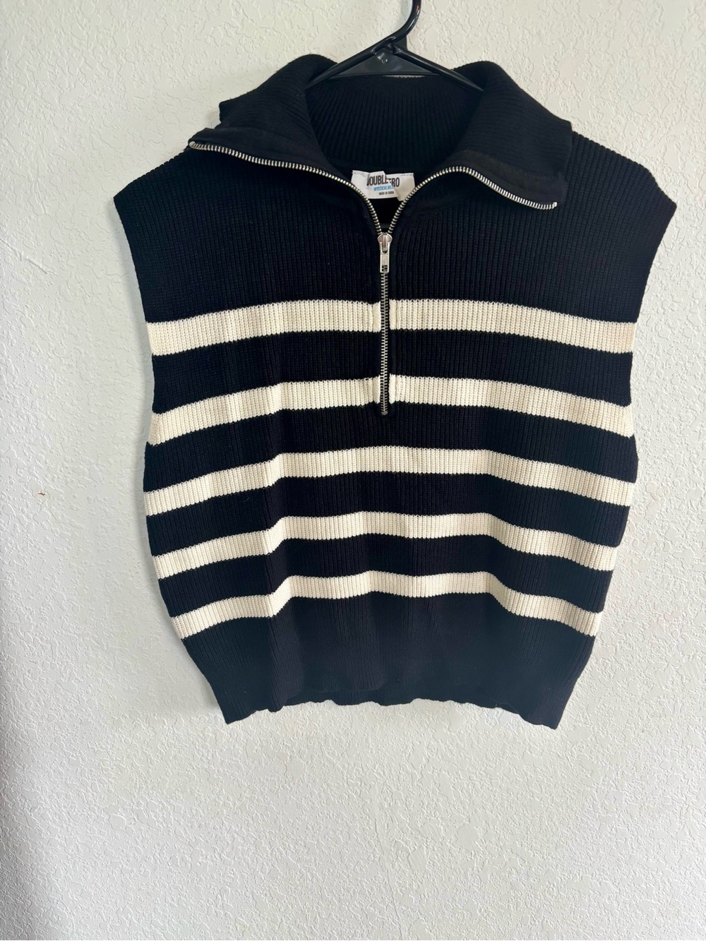 Black & White Striped Half-Zip Knit Sweater